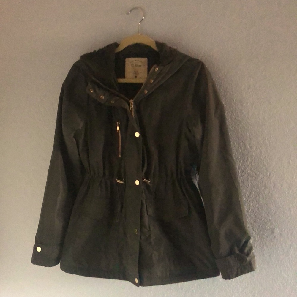 Ci Sono olive green coat with hood, size M (8-10).
